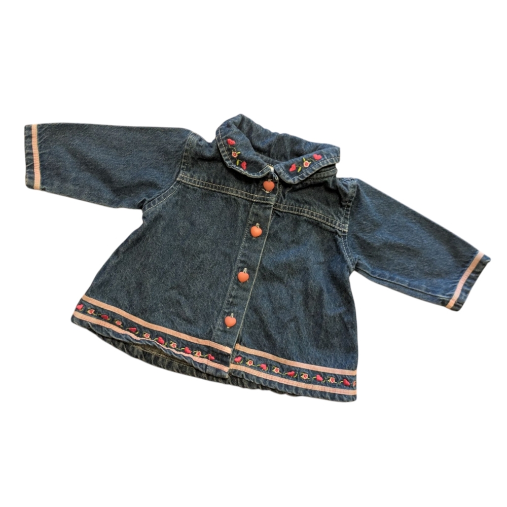 Vintage Size 3-6 Months Floral Embroidered Kids Denim Jacket